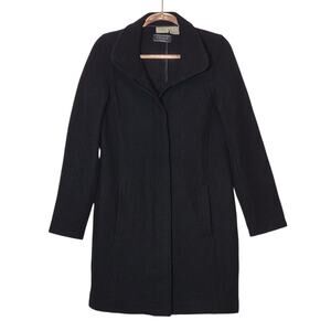 LL Bean Bellandi Wool Black Single-Breasted Mid Coat Italy Size S Classic Cozy